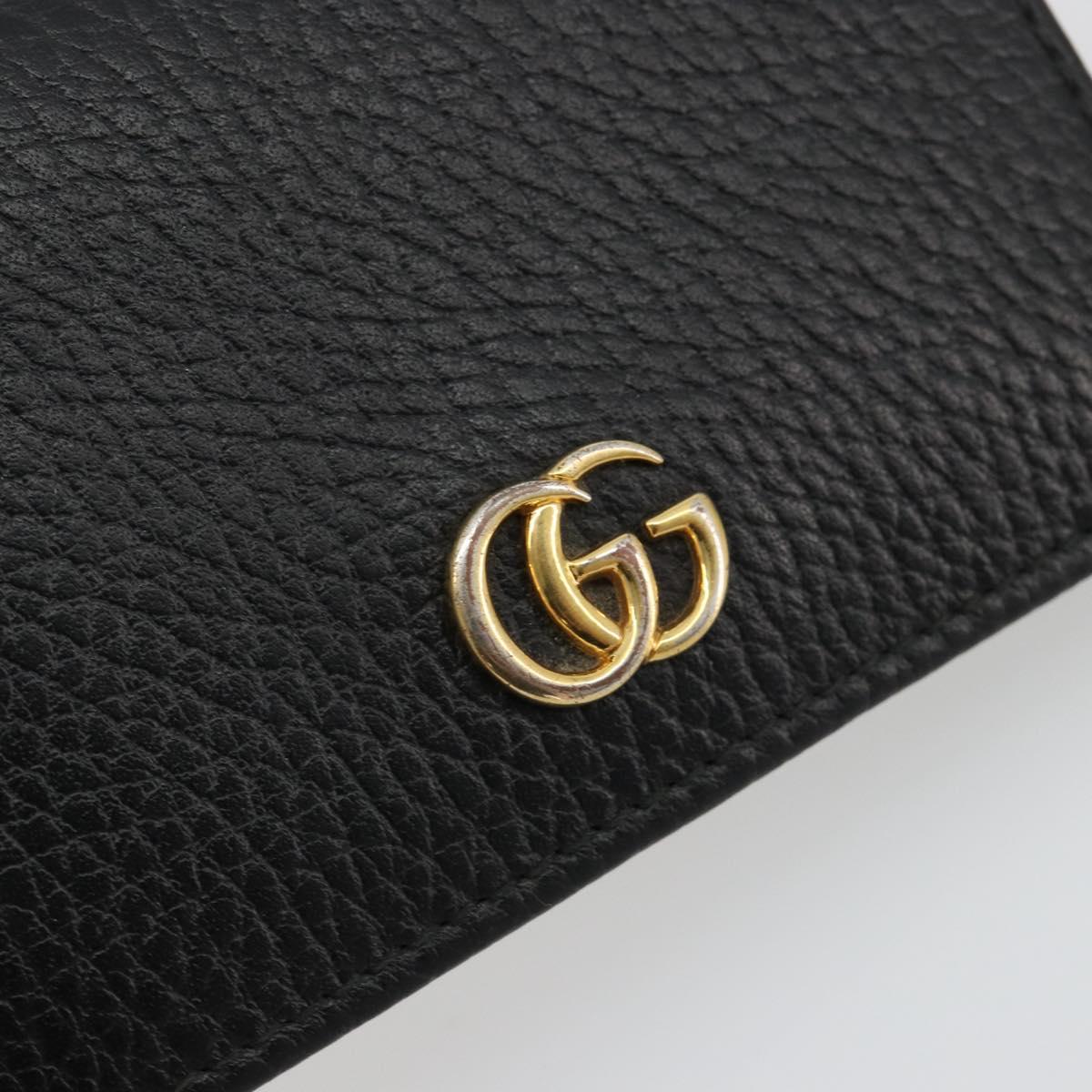 GUCCI GG Marmont Bifold Wallet Leather Black Gold 456126 Auth bs35602