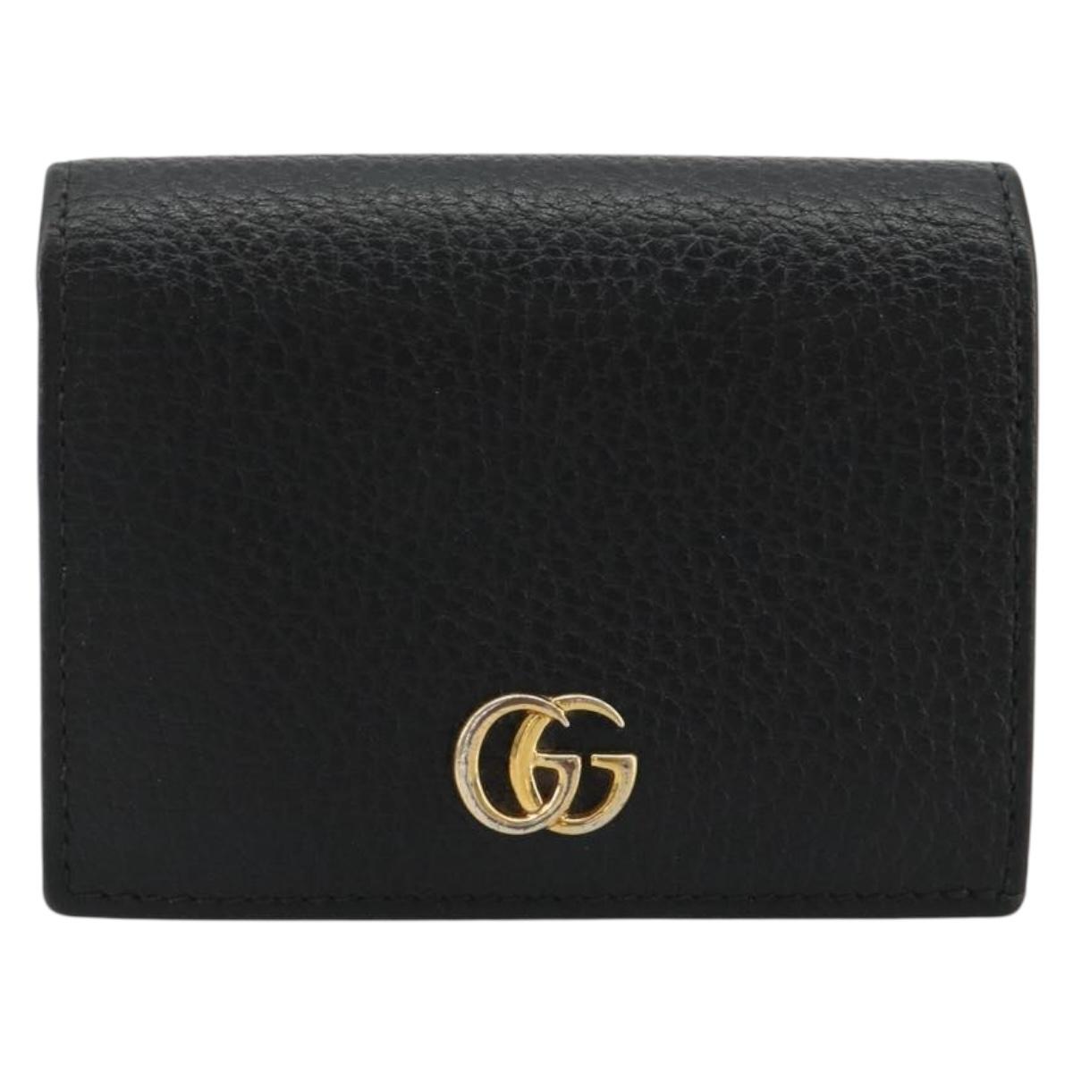 GUCCI GG Marmont Bifold Wallet Leather Black Gold 456126 Auth bs35602