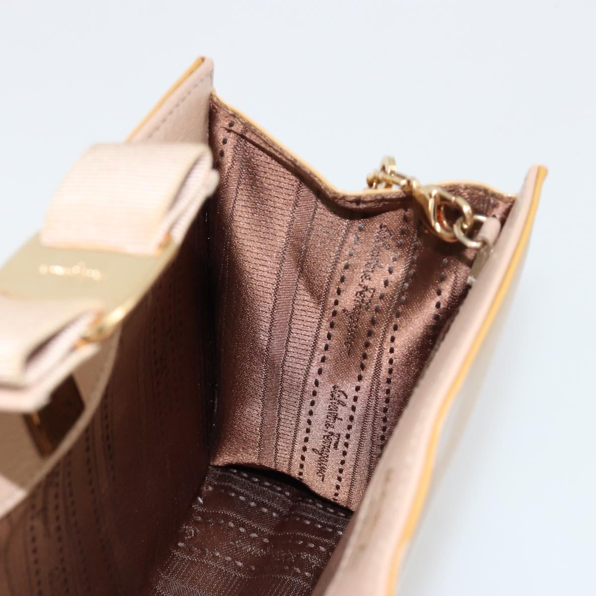 Salvatore Ferragamo Vara Ribbon Chain Bag Patent leather Beige Gold Auth bs35603