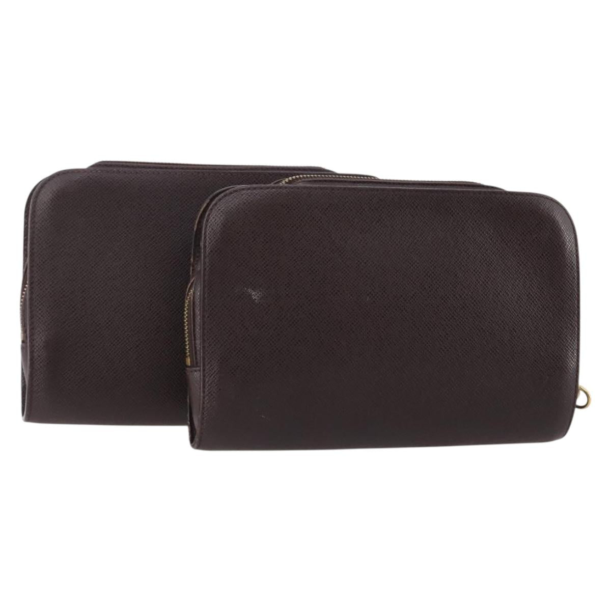 LOUIS VUITTON Taiga Baikal Clutch Bag 2 Set Acajou M30186 LV Auth bs35607