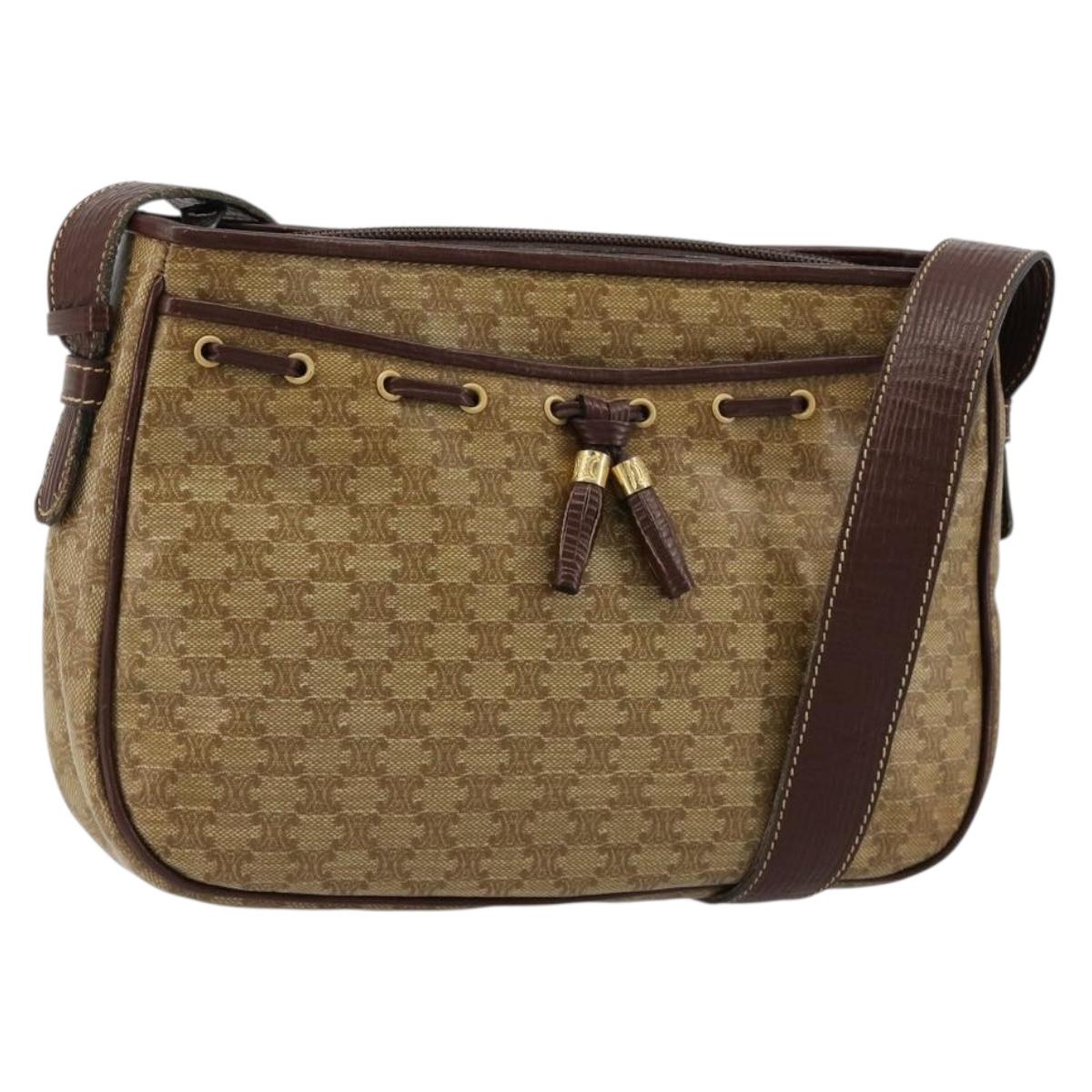 CELINE Macadam Canvas Shoulder Bag PVC Beige Gold Auth bs35608