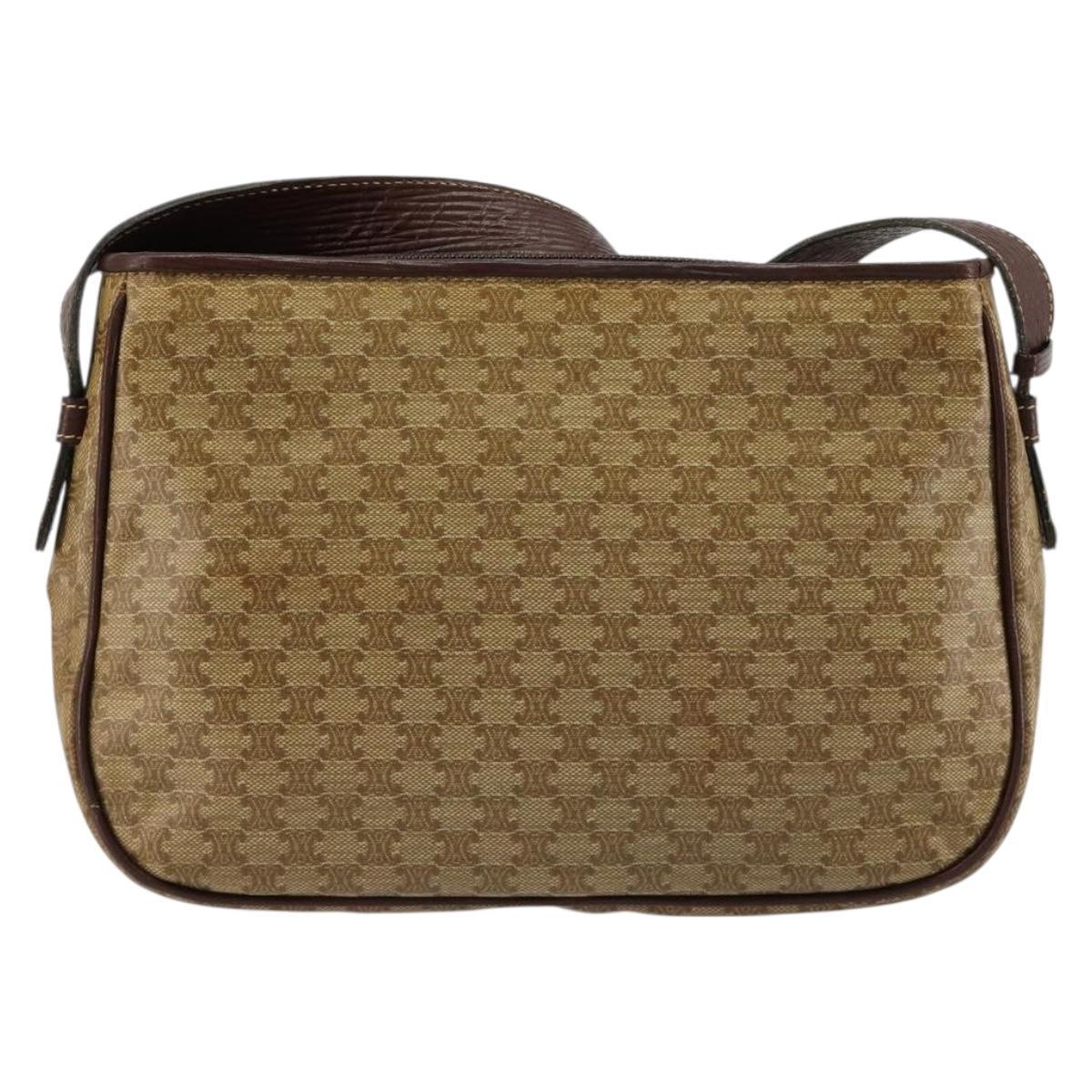 CELINE Macadam Canvas Shoulder Bag PVC Beige Gold Auth bs35608