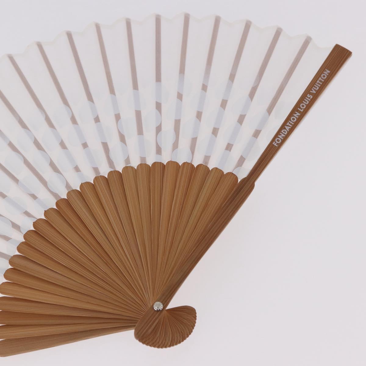 LOUIS VUITTON Fondation Japanese Fan Polyester White LV Auth bs35612V