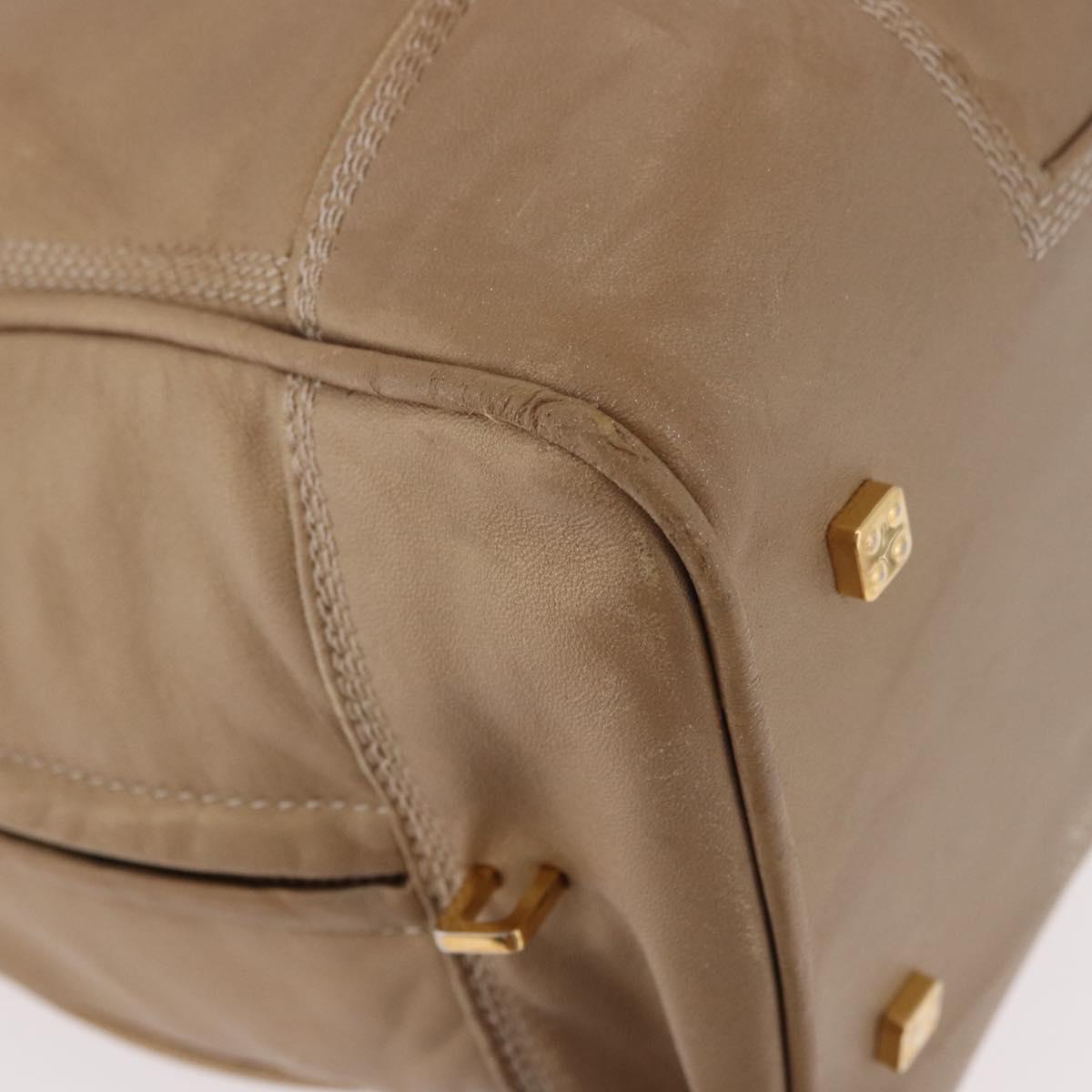 LOEWE Anagram Amazonas Hand Bag Leather Beige Gold Auth bs35616