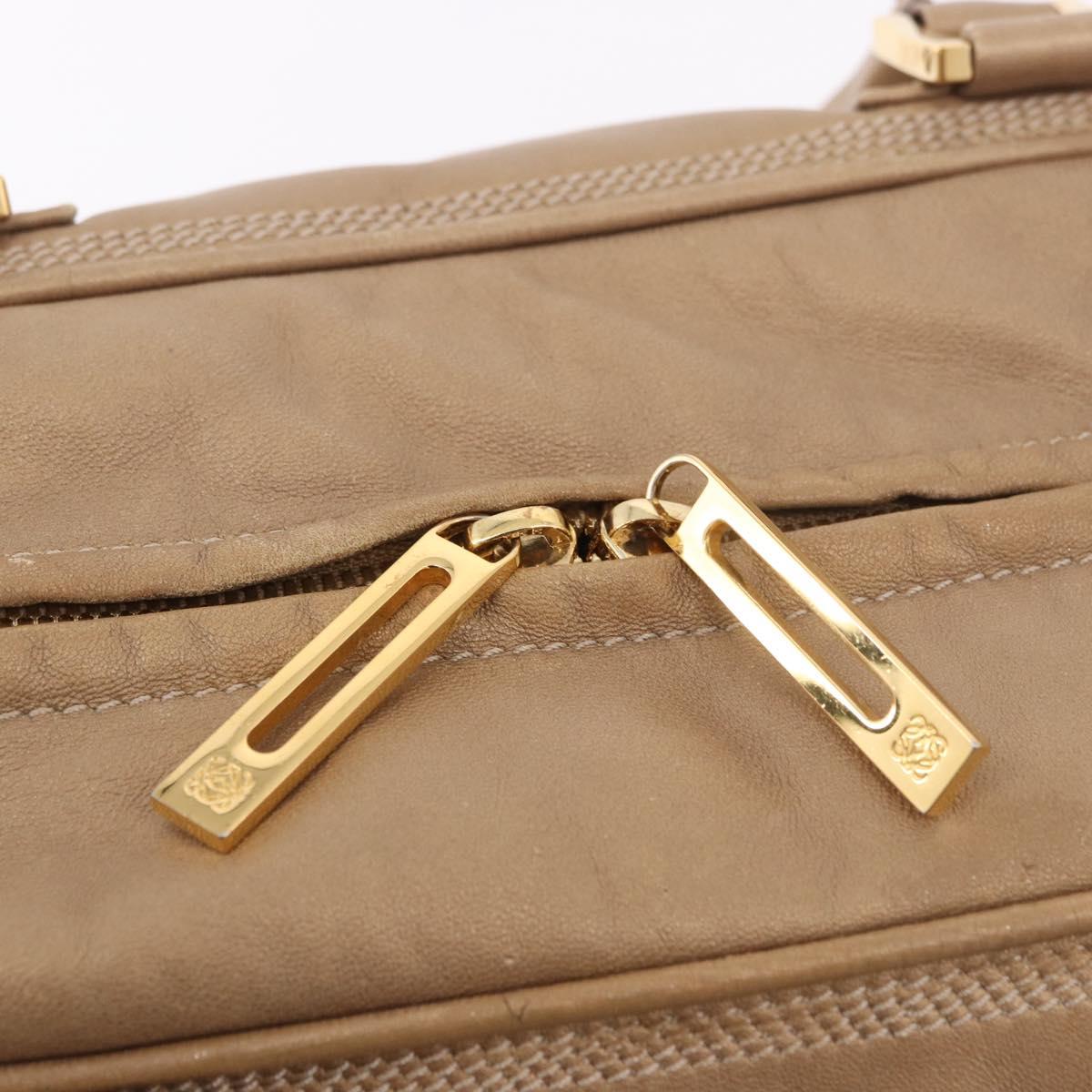 LOEWE Anagram Amazonas Hand Bag Leather Beige Gold Auth bs35616