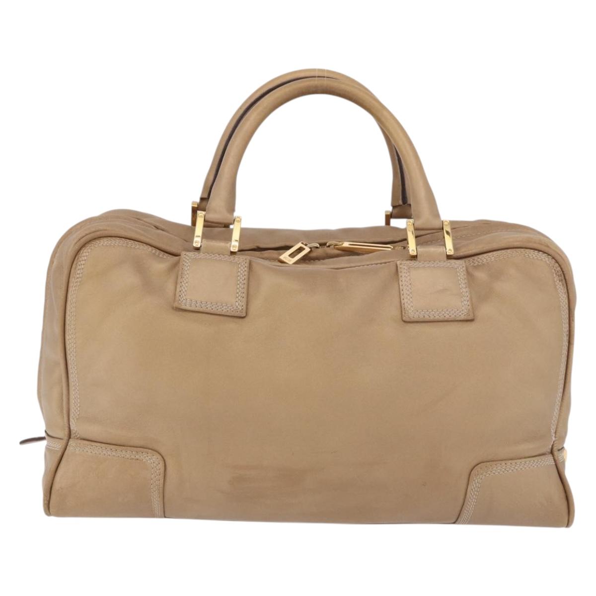 LOEWE Anagram Amazonas Hand Bag Leather Beige Gold Auth bs35616