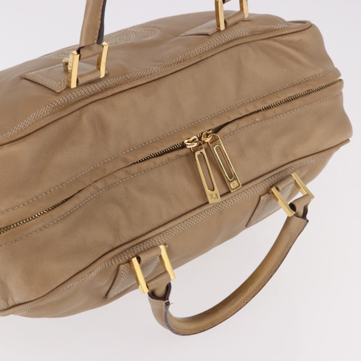 LOEWE Anagram Amazonas Hand Bag Leather Beige Gold Auth bs35616