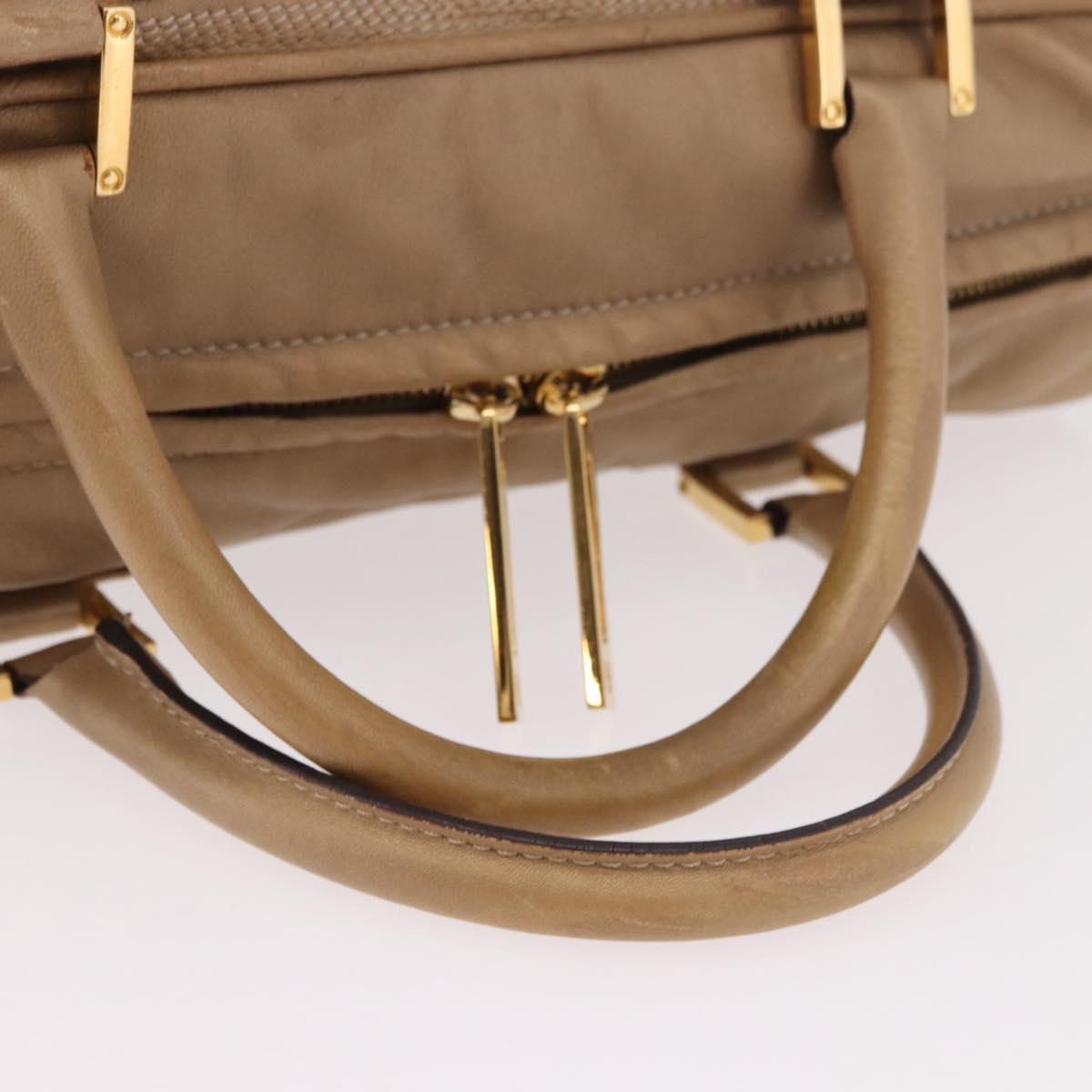 LOEWE Anagram Amazonas Hand Bag Leather Beige Gold Auth bs35616