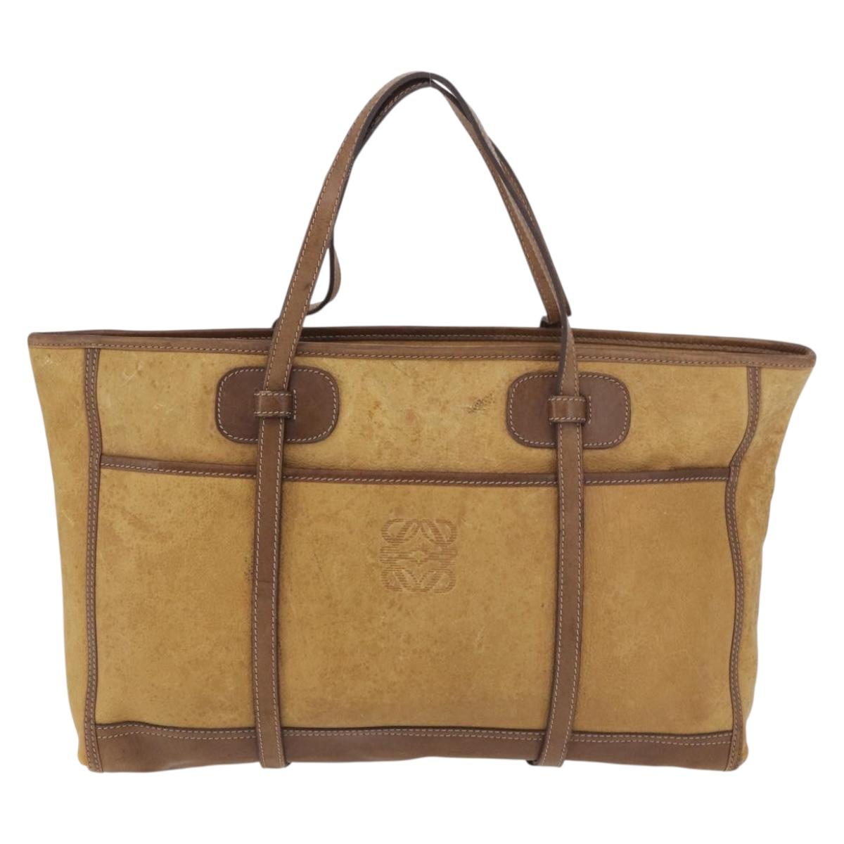 LOEWE Anagram Tote Bag Canvas Beige Gold Auth bs35617