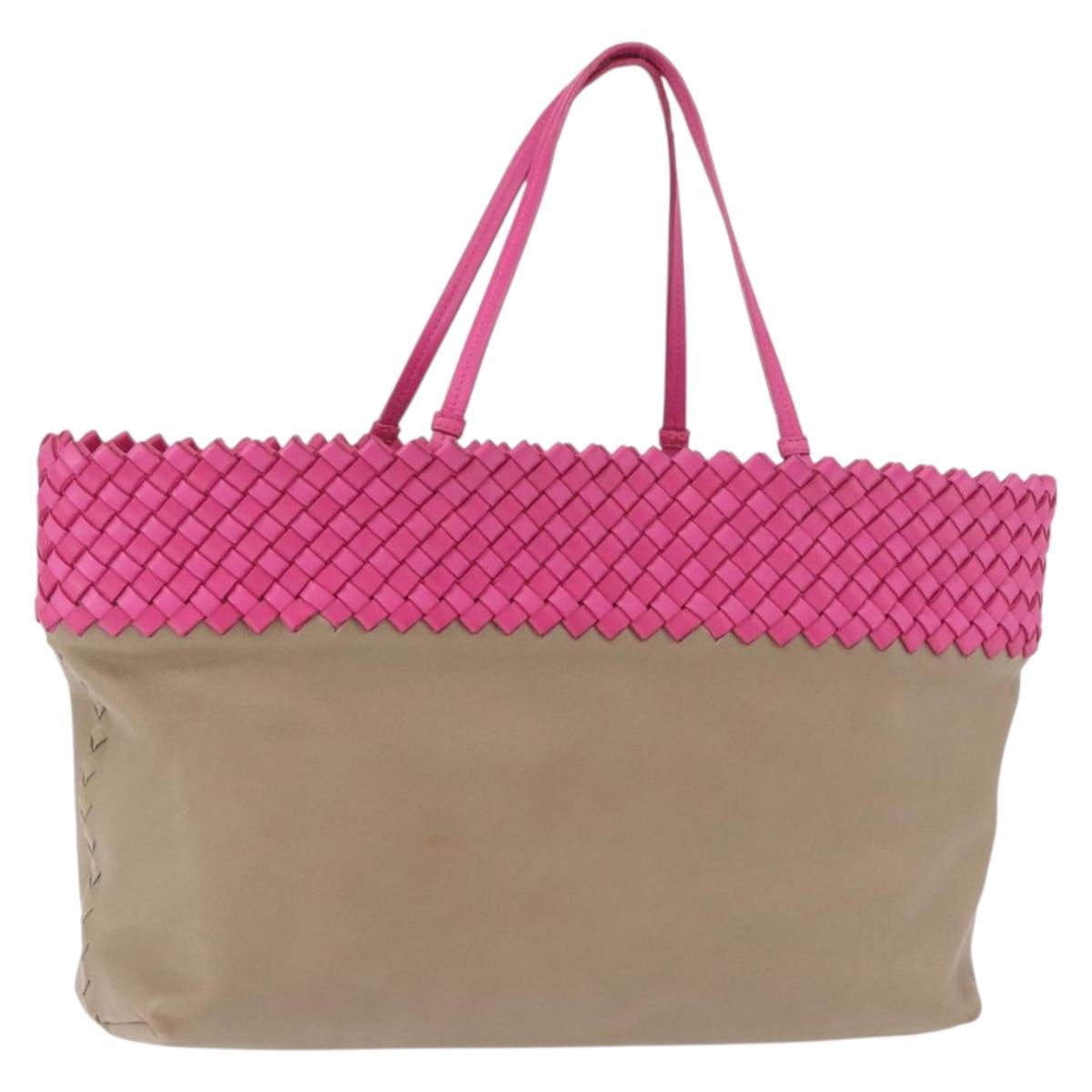 BOTTEGA VENETA INTRECCIATO Tote Bag Leather Pink Beige Auth bs35618A