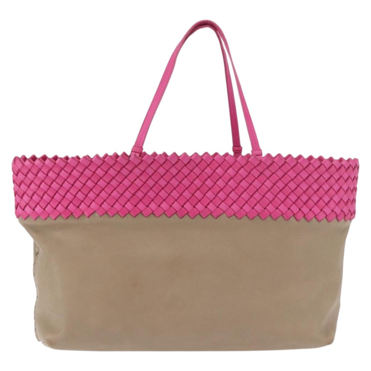 BOTTEGA VENETA INTRECCIATO Tote Bag Leather Pink Beige Auth bs35618A