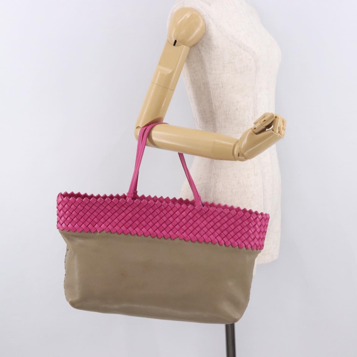 BOTTEGA VENETA INTRECCIATO Tote Bag Leather Pink Beige Auth bs35618A