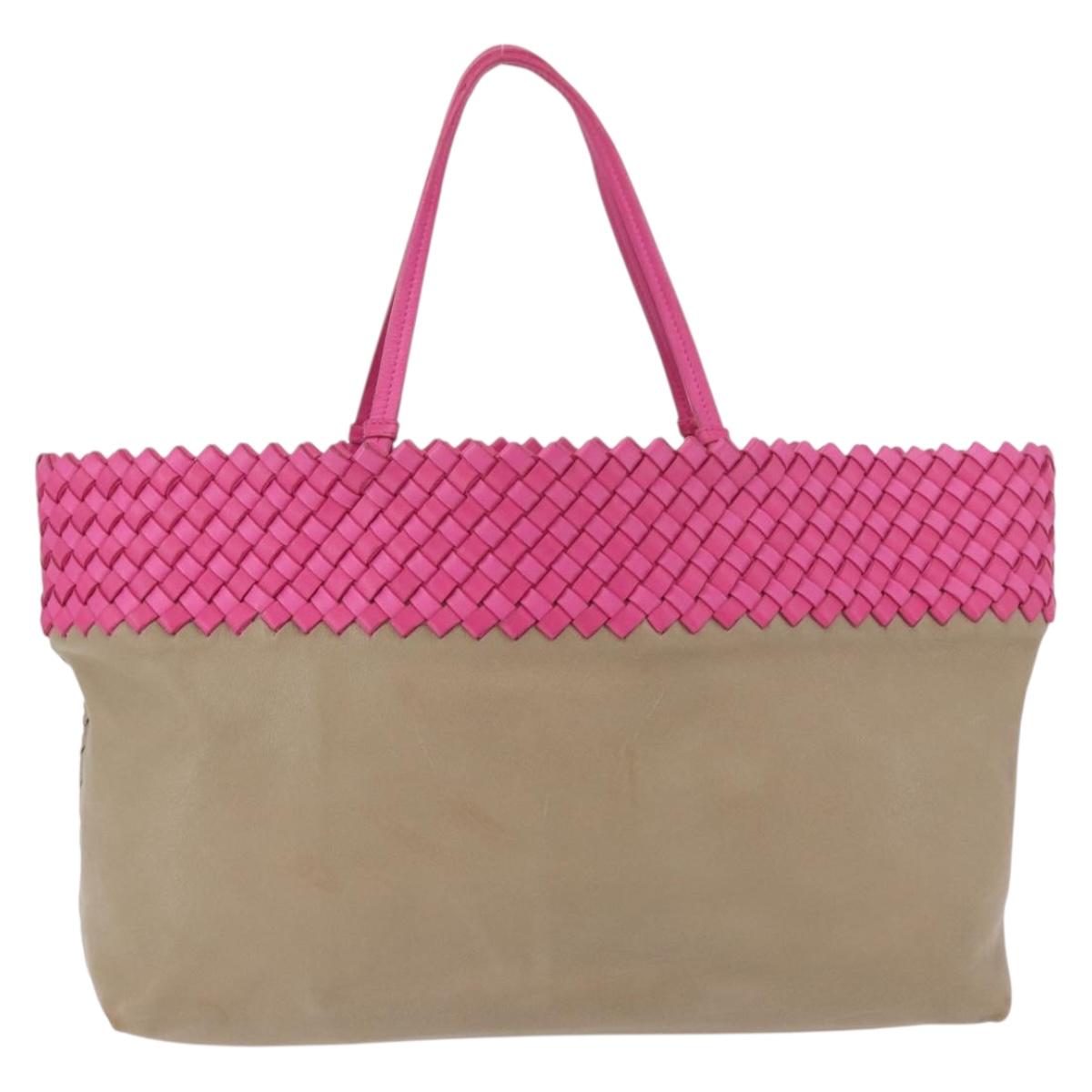 BOTTEGA VENETA INTRECCIATO Tote Bag Leather Pink Beige Auth bs35618A