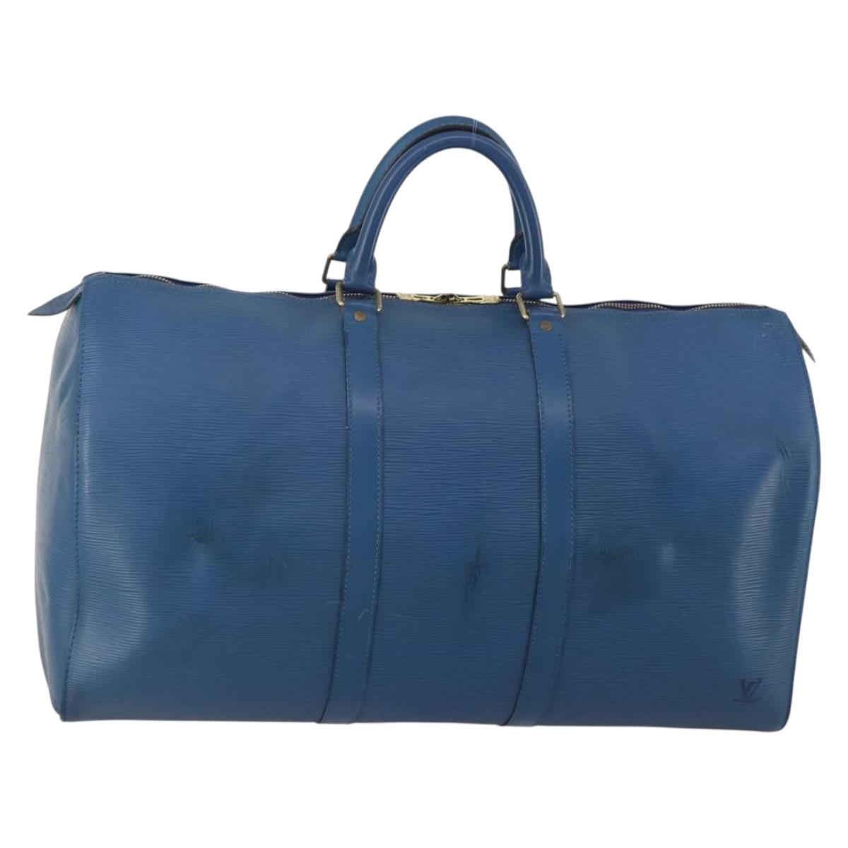LOUIS VUITTON Epi Keepall 50 Boston Bag Blue M42965 LV Auth bs35627