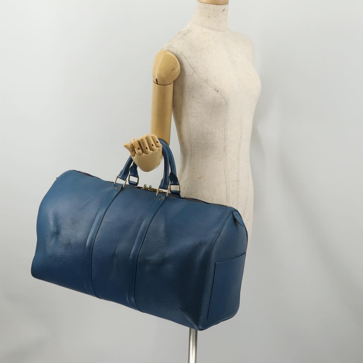 LOUIS VUITTON Epi Keepall 50 Boston Bag Blue M42965 LV Auth bs35627