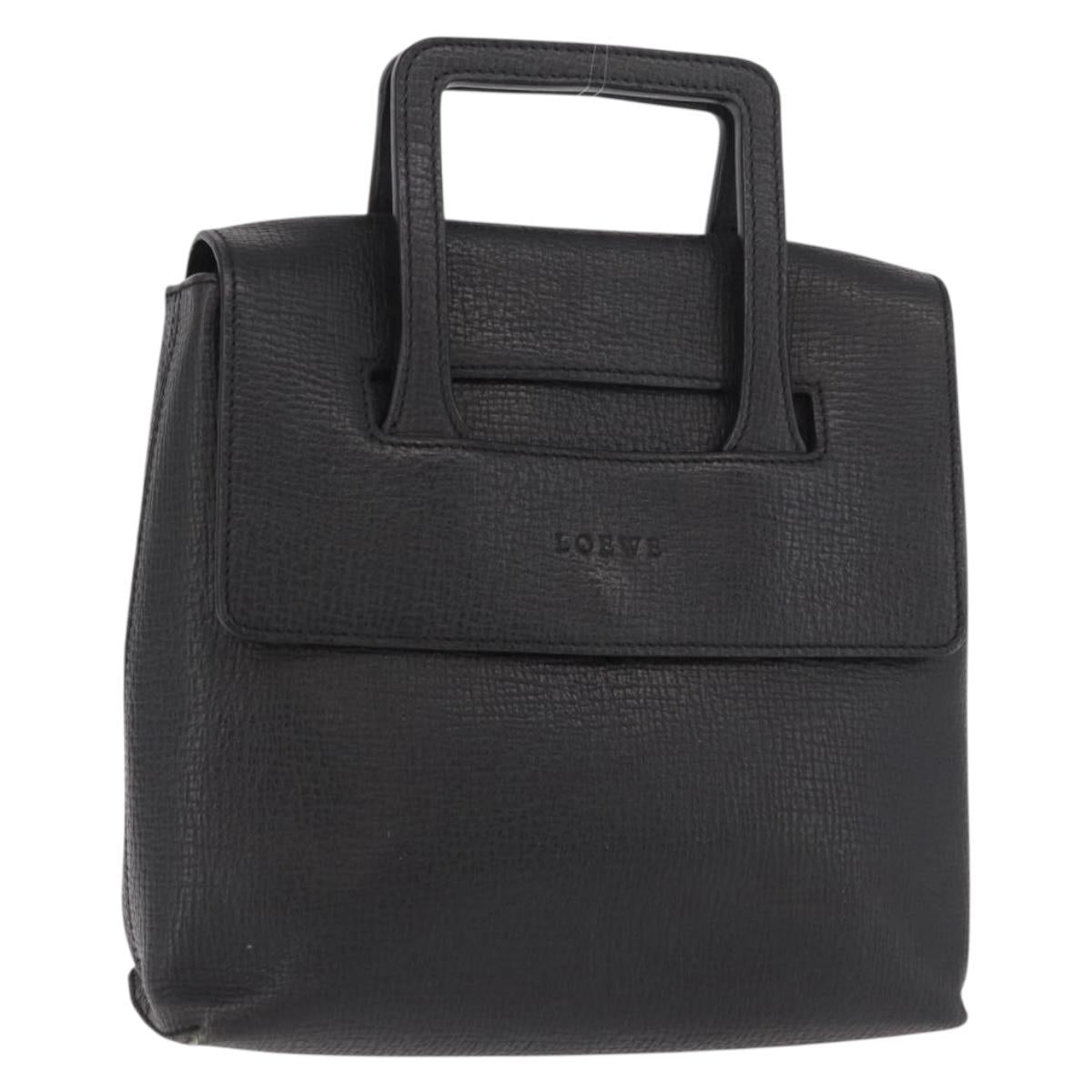 LOEWE Hand Bag Leather Black Silver Auth bs35634