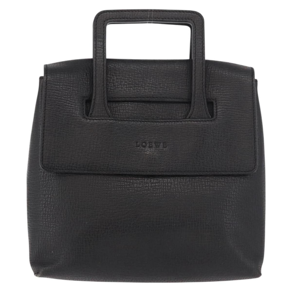 LOEWE Hand Bag Leather Black Silver Auth bs35634