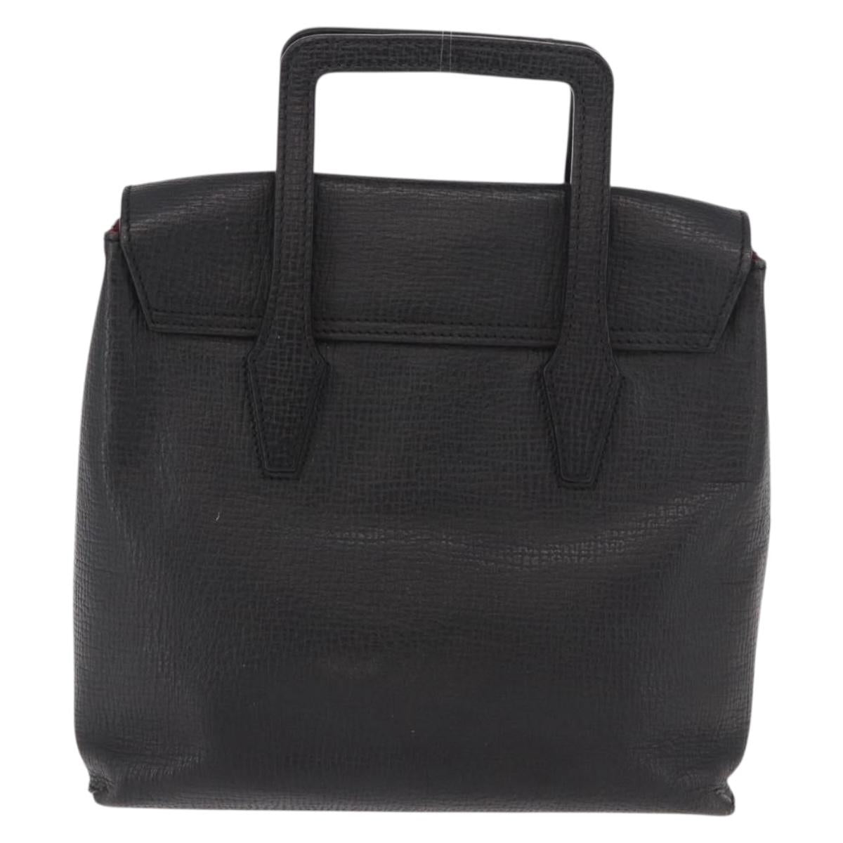 LOEWE Hand Bag Leather Black Silver Auth bs35634