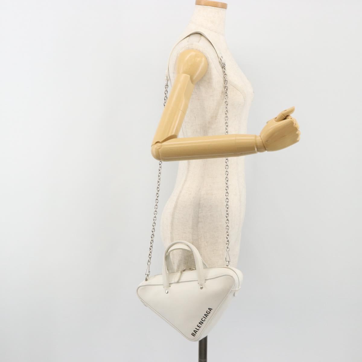 BALENCIAGA Triangle Duffel Bag Leather 2way White Silver 527272 Auth bs35637A