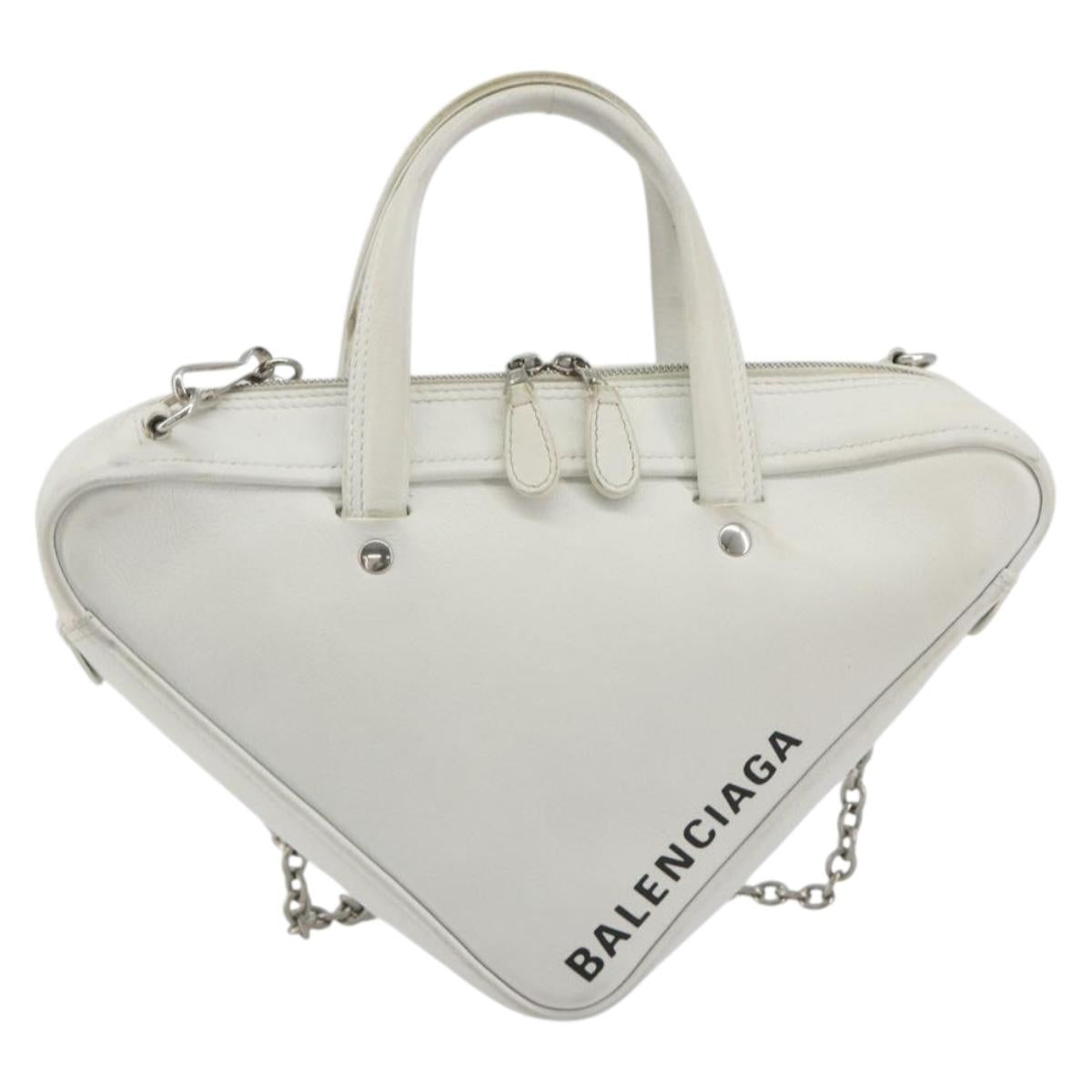 BALENCIAGA Triangle Duffel Bag Leather 2way White Silver 527272 Auth bs35637A