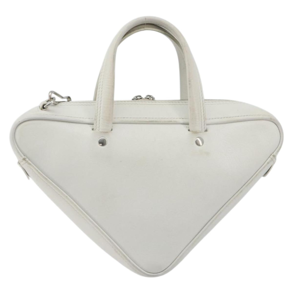 BALENCIAGA Triangle Duffel Bag Leather 2way White Silver 527272 Auth bs35637A
