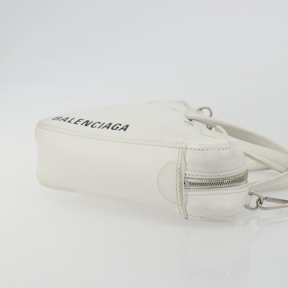 BALENCIAGA Triangle Duffel Bag Leather 2way White Silver 527272 Auth bs35637A