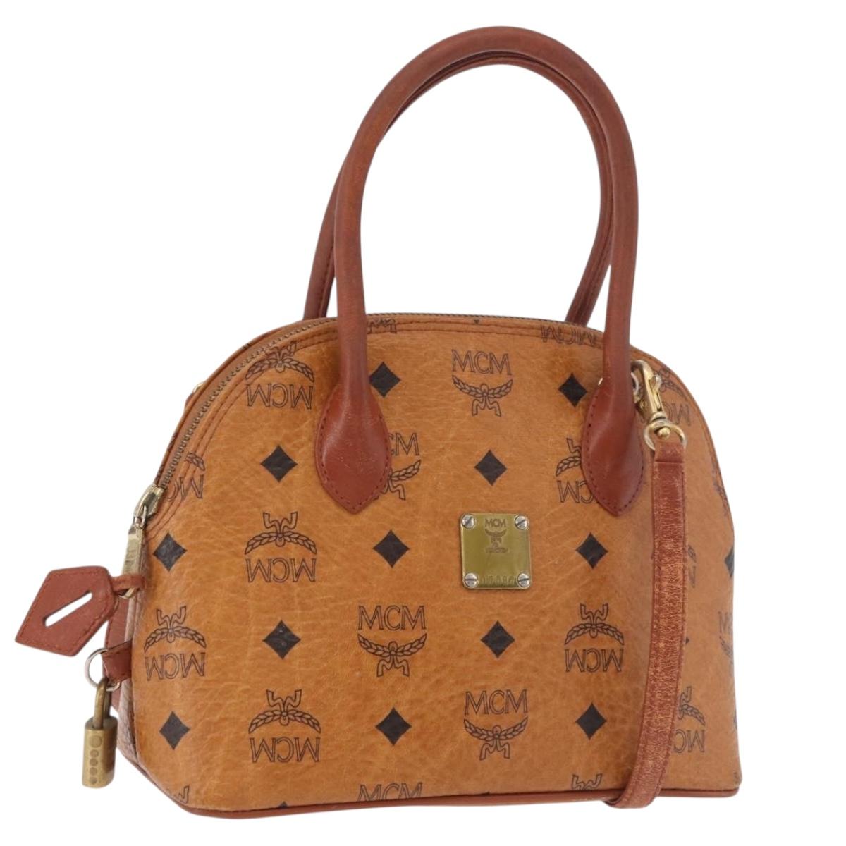 MCM Vicetos Logogram Hand Bag PVC Leather 2way Brown Gold Auth bs35639
