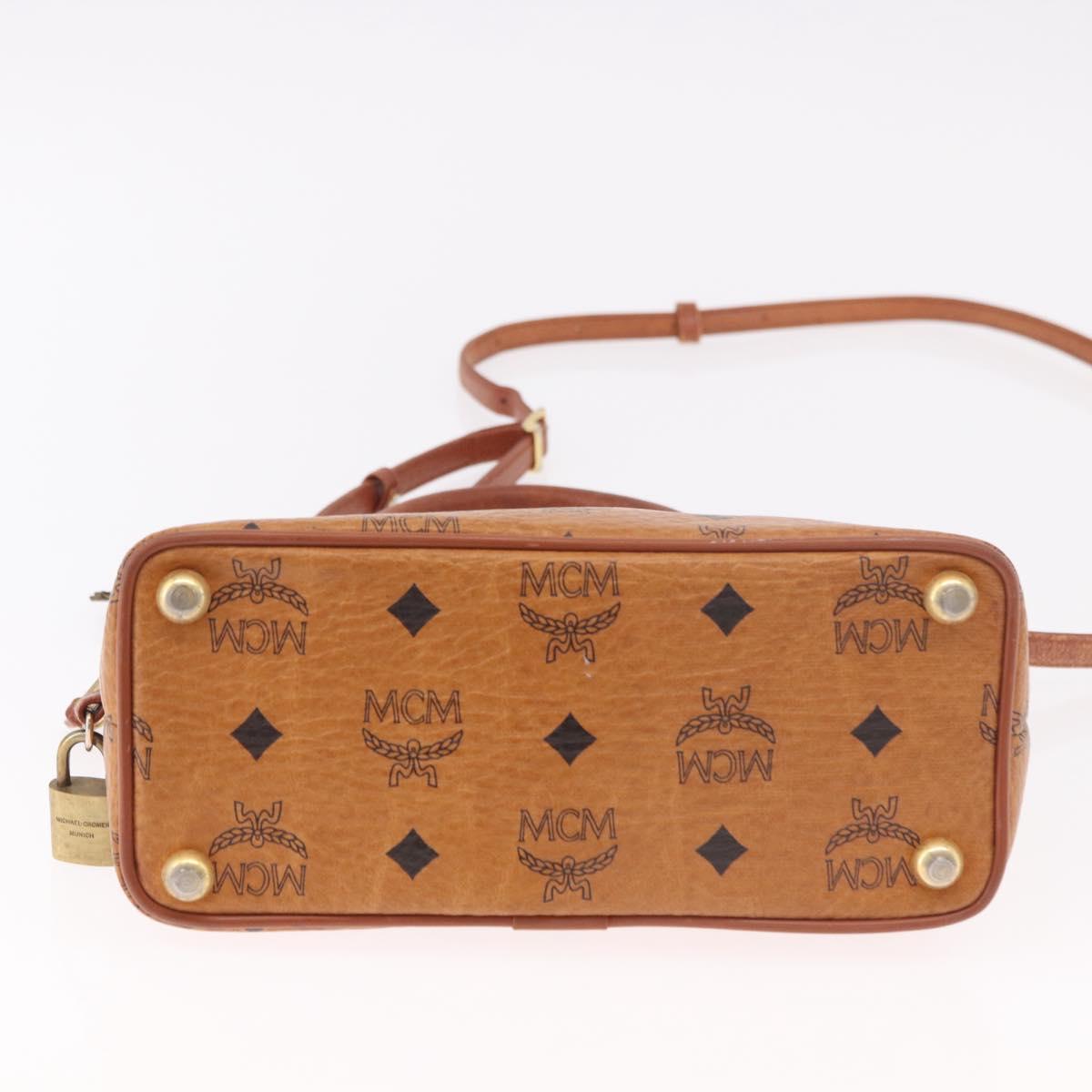MCM Vicetos Logogram Hand Bag PVC Leather 2way Brown Gold Auth bs35639
