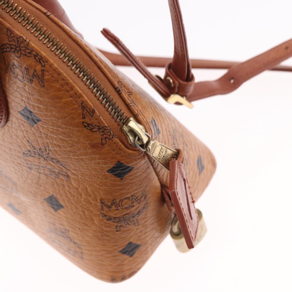 MCM Vicetos Logogram Hand Bag PVC Leather 2way Brown Gold Auth bs35639