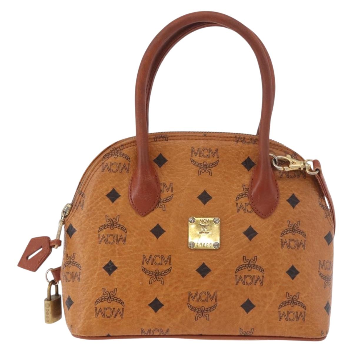 MCM Vicetos Logogram Hand Bag PVC Leather 2way Brown Gold Auth bs35639