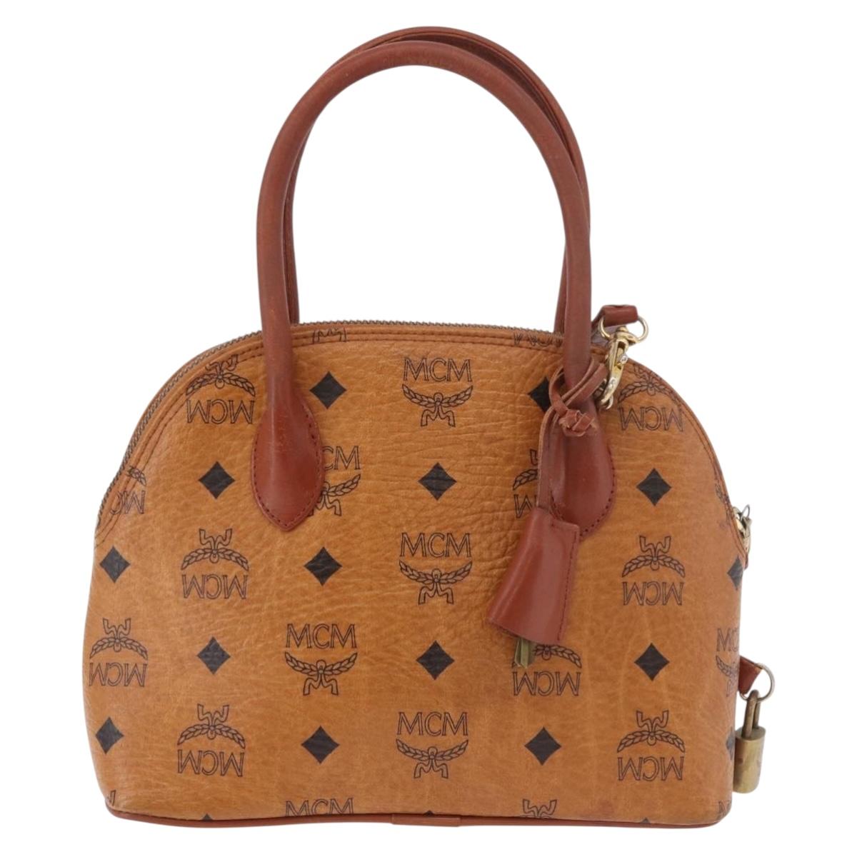 MCM Vicetos Logogram Hand Bag PVC Leather 2way Brown Gold Auth bs35639