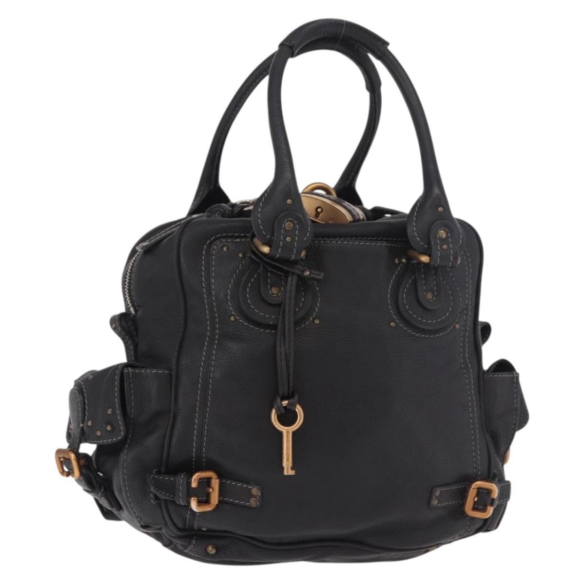 Chloe Paddington Hand Bag Leather Black Gold Silver Auth bs35640V