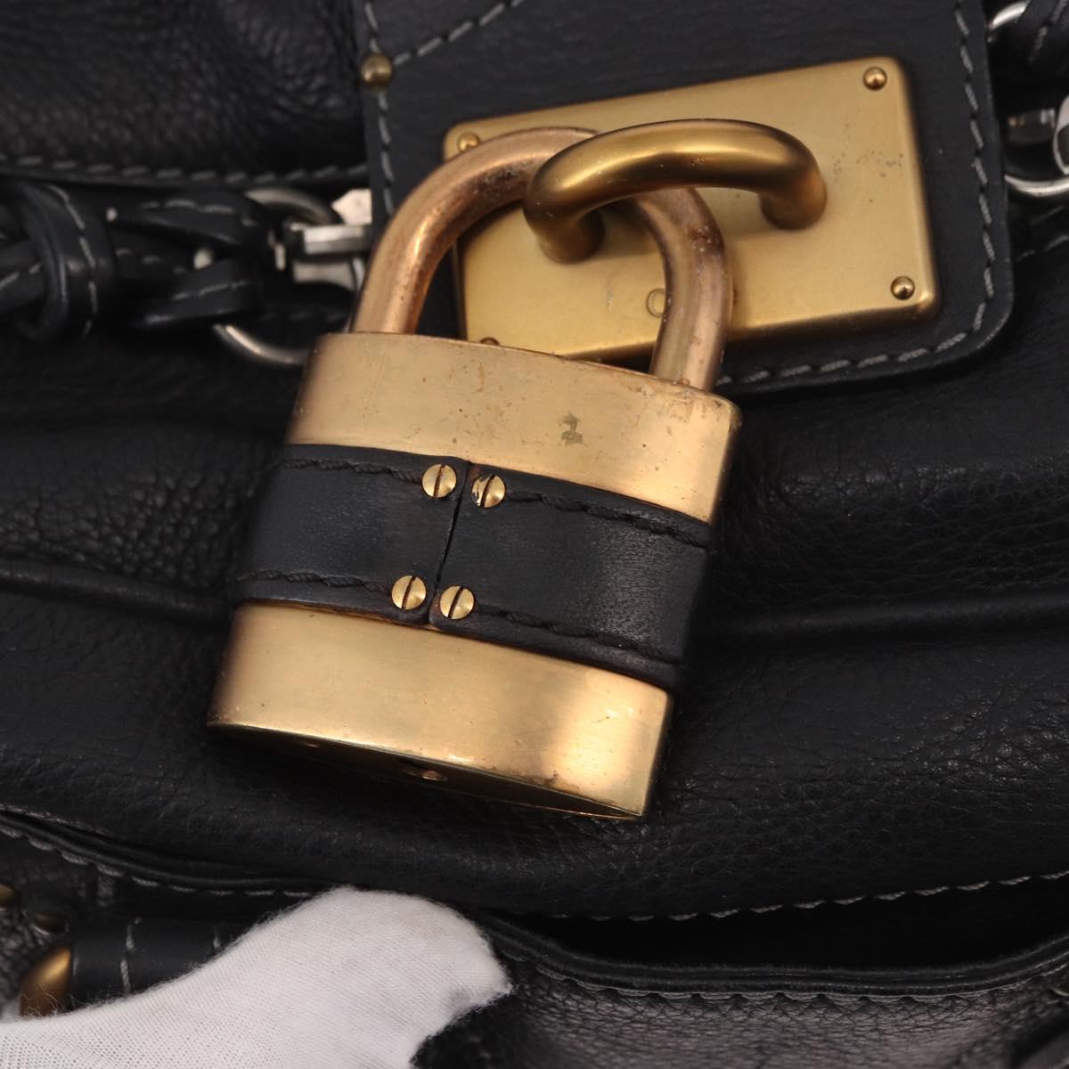 Chloe Paddington Hand Bag Leather Black Gold Silver Auth bs35640V