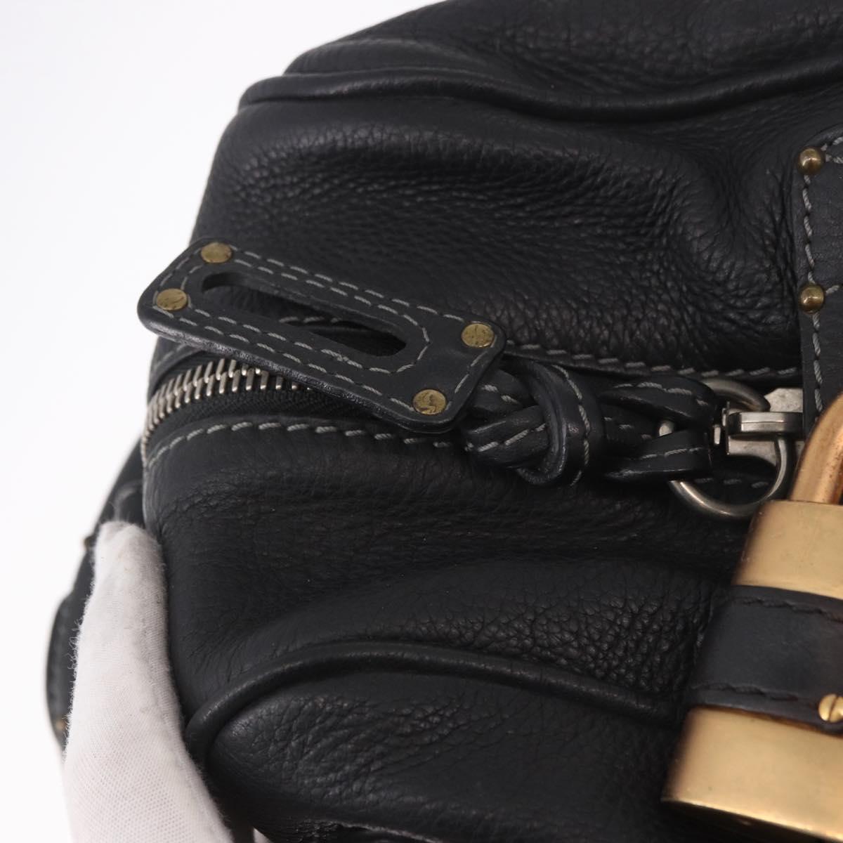Chloe Paddington Hand Bag Leather Black Gold Silver Auth bs35640V