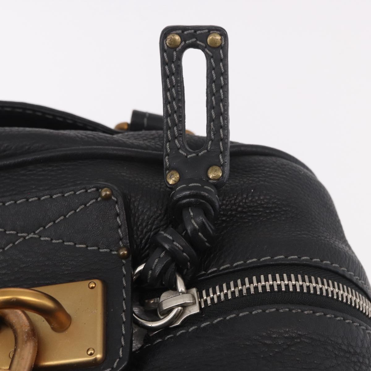 Chloe Paddington Hand Bag Leather Black Gold Silver Auth bs35640V