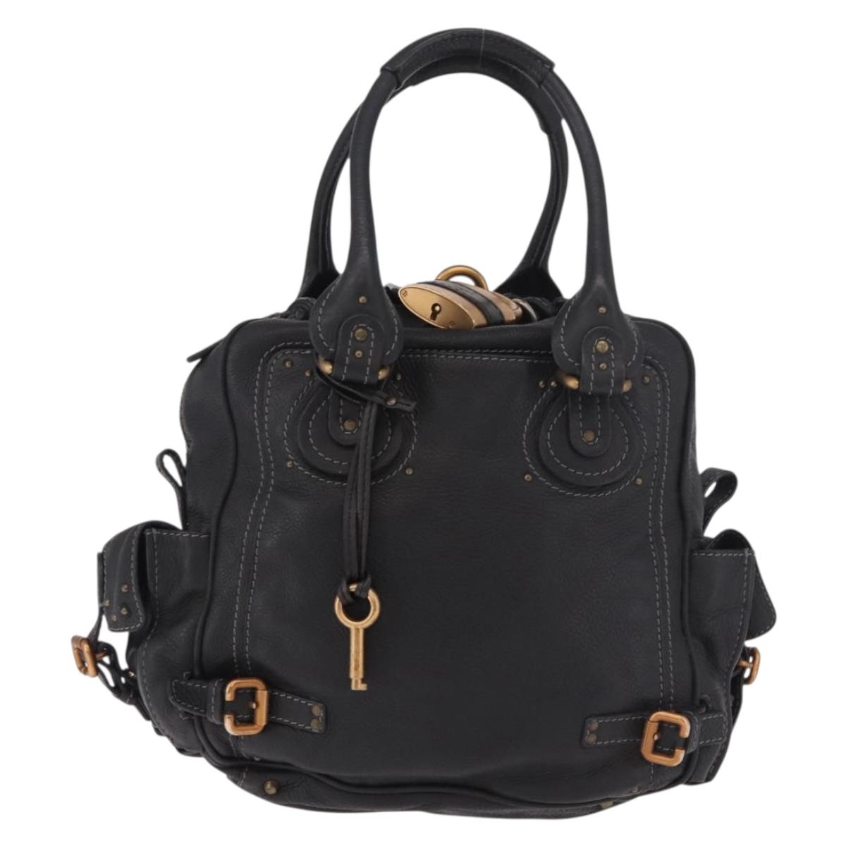 Chloe Paddington Hand Bag Leather Black Gold Silver Auth bs35640V