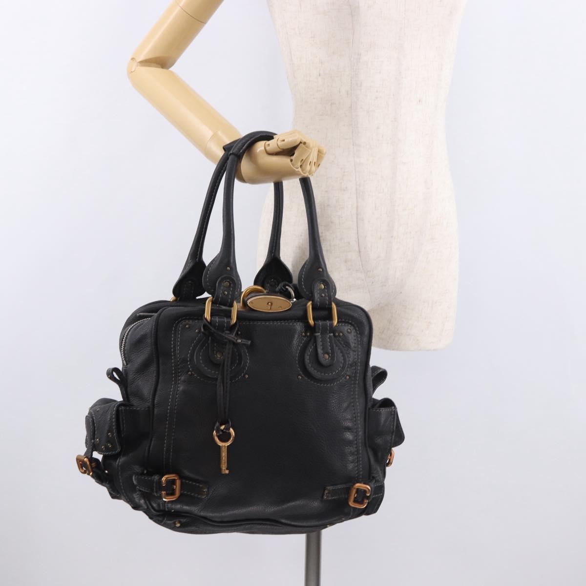 Chloe Paddington Hand Bag Leather Black Gold Silver Auth bs35640V