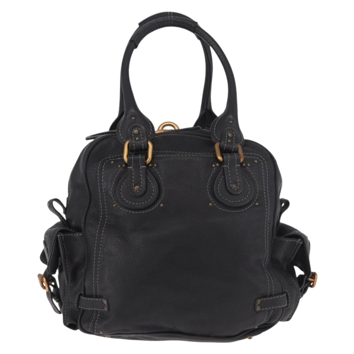 Chloe Paddington Hand Bag Leather Black Gold Silver Auth bs35640V