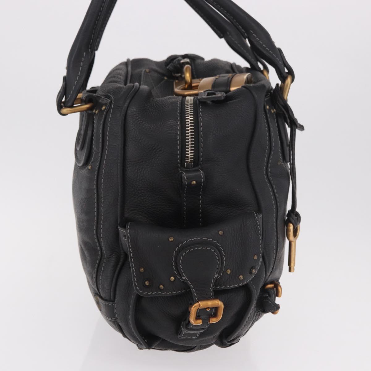 Chloe Paddington Hand Bag Leather Black Gold Silver Auth bs35640V