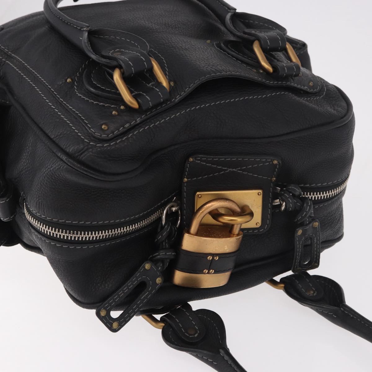 Chloe Paddington Hand Bag Leather Black Gold Silver Auth bs35640V