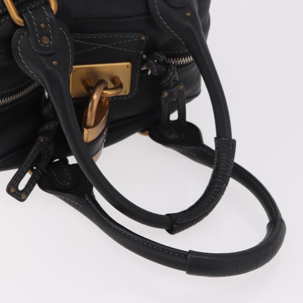 Chloe Paddington Hand Bag Leather Black Gold Silver Auth bs35640V