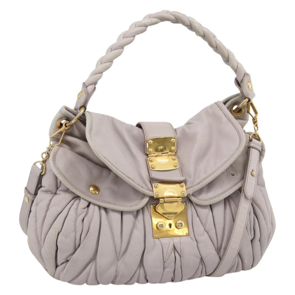 Miu Miu Matelasse Shoulder Bag Leather 2way Pink Gold Auth bs35641