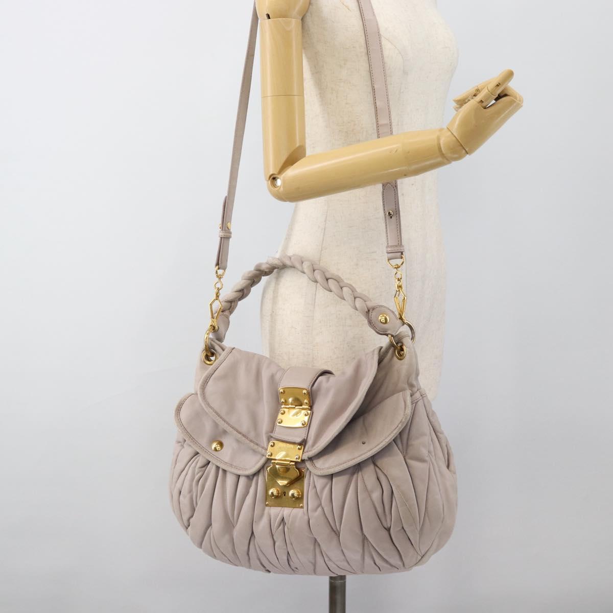 Miu Miu Matelasse Shoulder Bag Leather 2way Pink Gold Auth bs35641