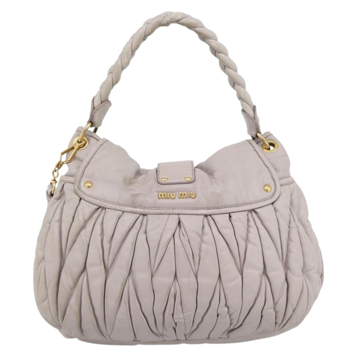 Miu Miu Matelasse Shoulder Bag Leather 2way Pink Gold Auth bs35641