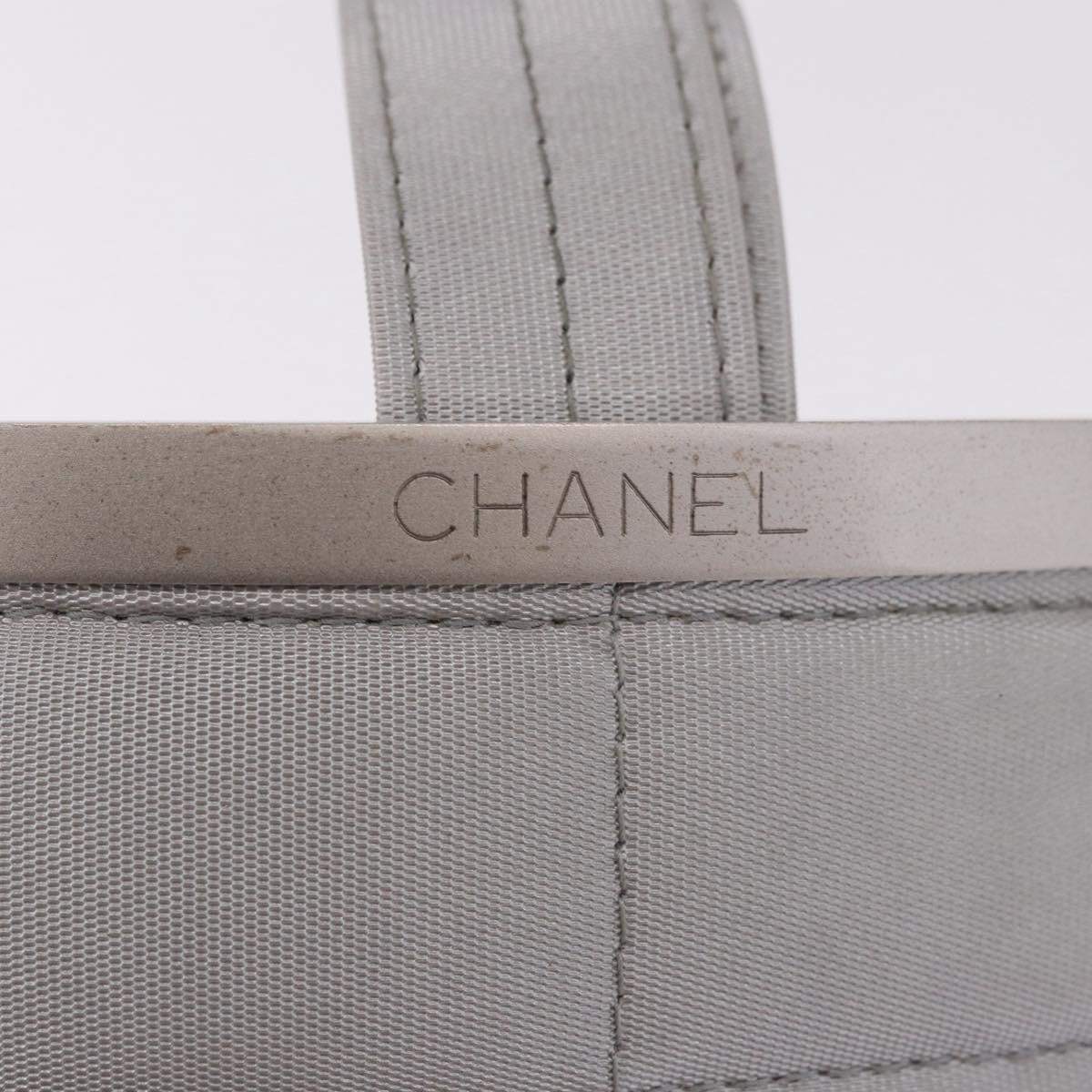 CHANEL Hand Pouch Nylon Silver CC Auth bs35644A