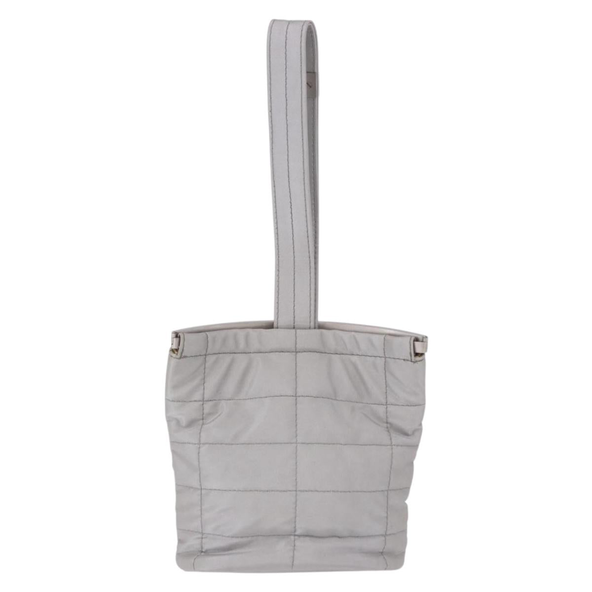CHANEL Hand Pouch Nylon Silver CC Auth bs35644A