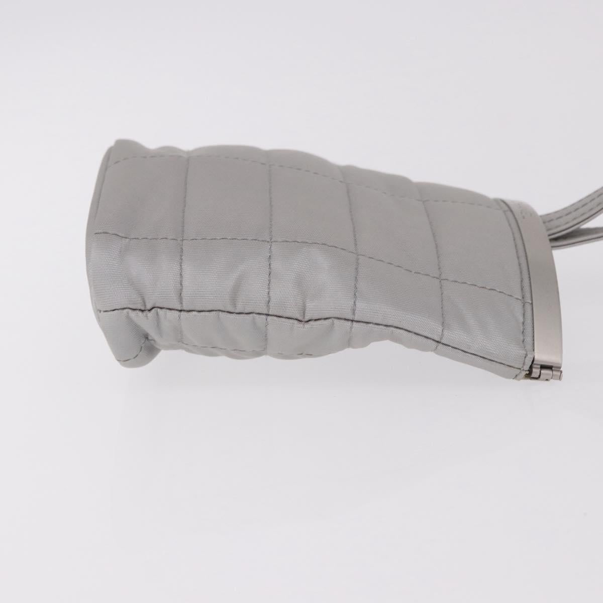 CHANEL Hand Pouch Nylon Silver CC Auth bs35644A