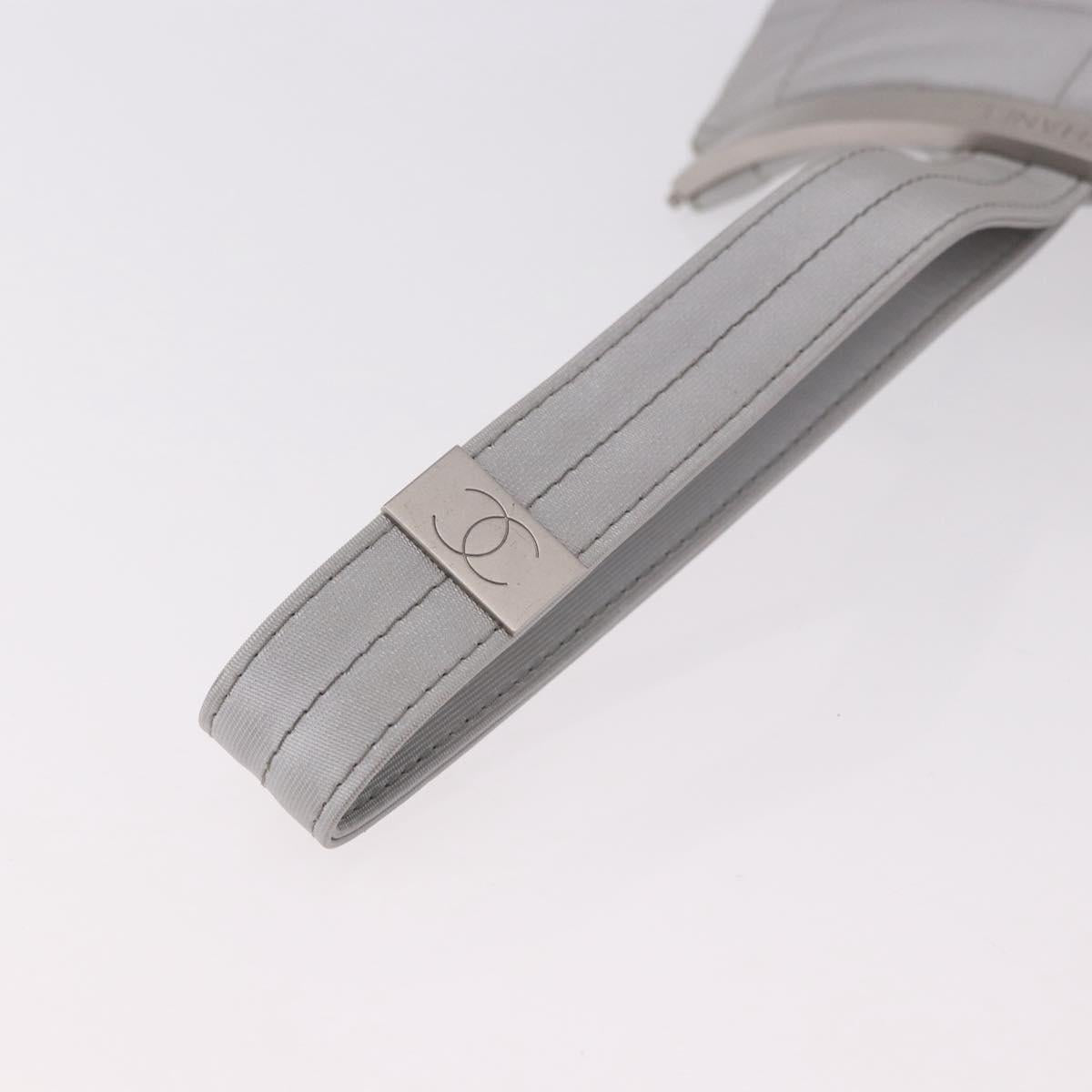 CHANEL Hand Pouch Nylon Silver CC Auth bs35644A
