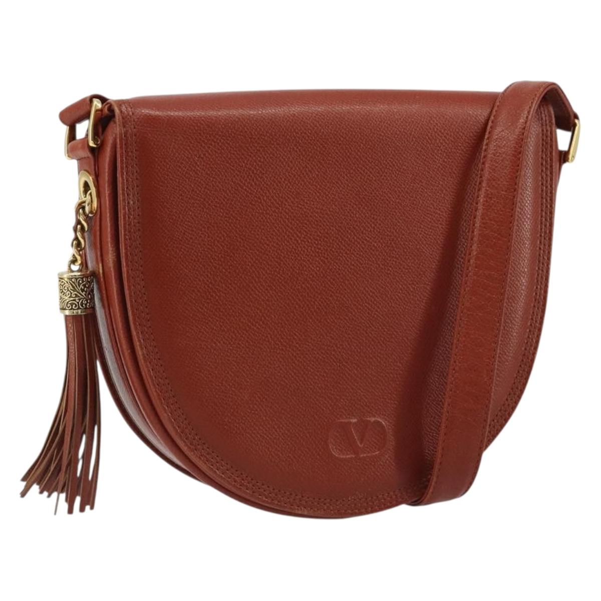 VALENTINO Shoulder Bag Leather Brown Gold Auth bs35646A