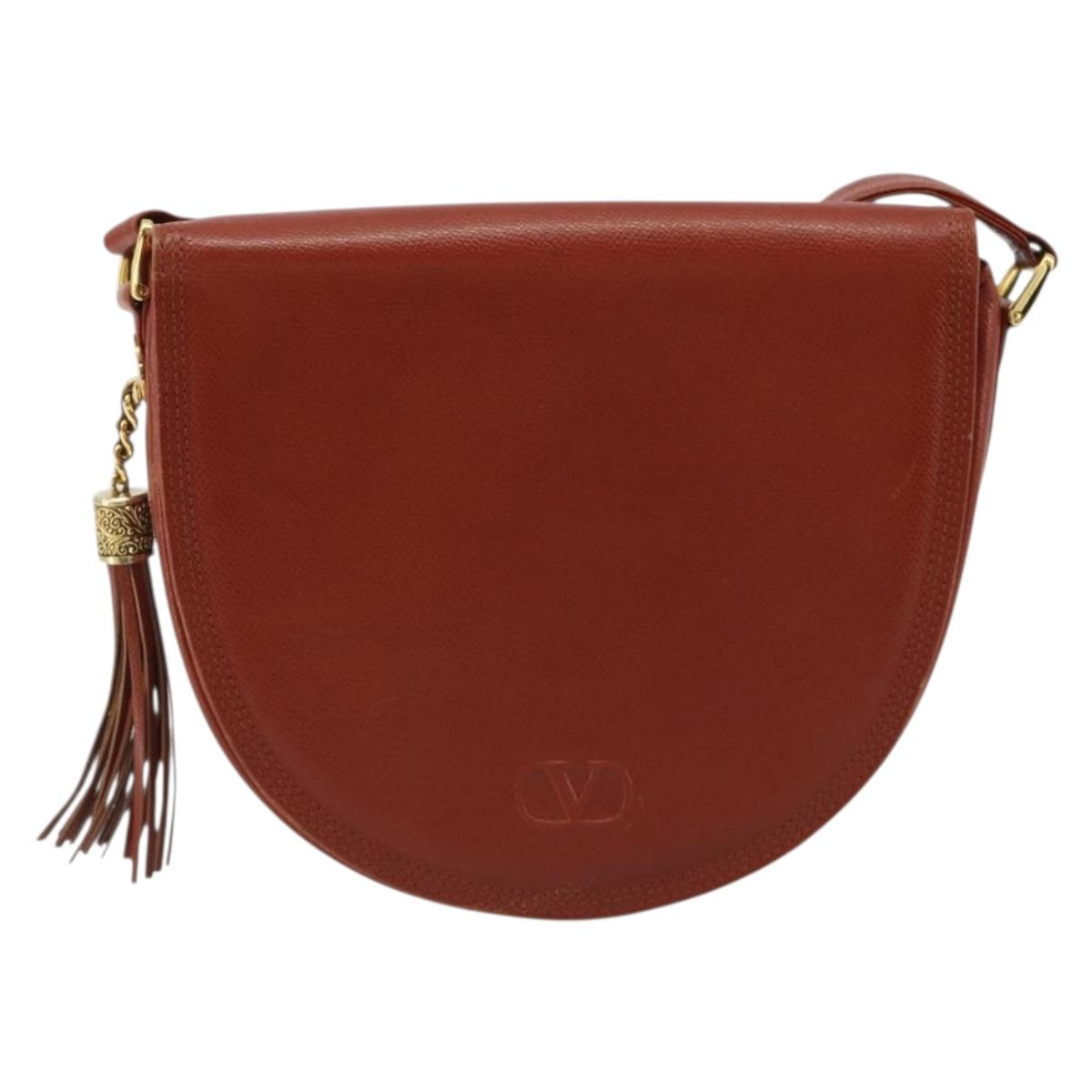 VALENTINO Shoulder Bag Leather Brown Gold Auth bs35646A